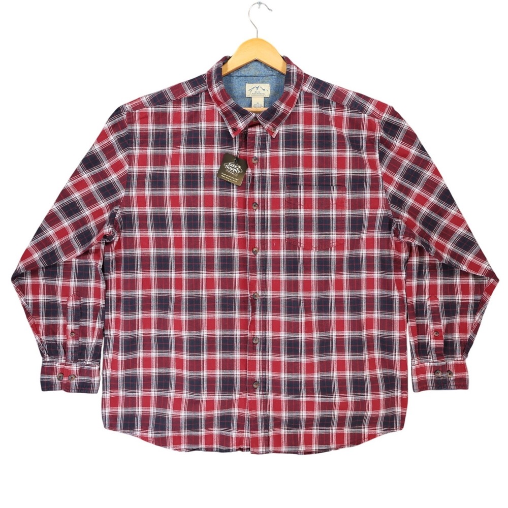 Blue Mountain Button Front Shirt Mens XL Red 100% Cotton Plaid Long Sleeve
